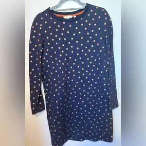 Boden Navy and Gold Polka Dot Long Sleeve Dress